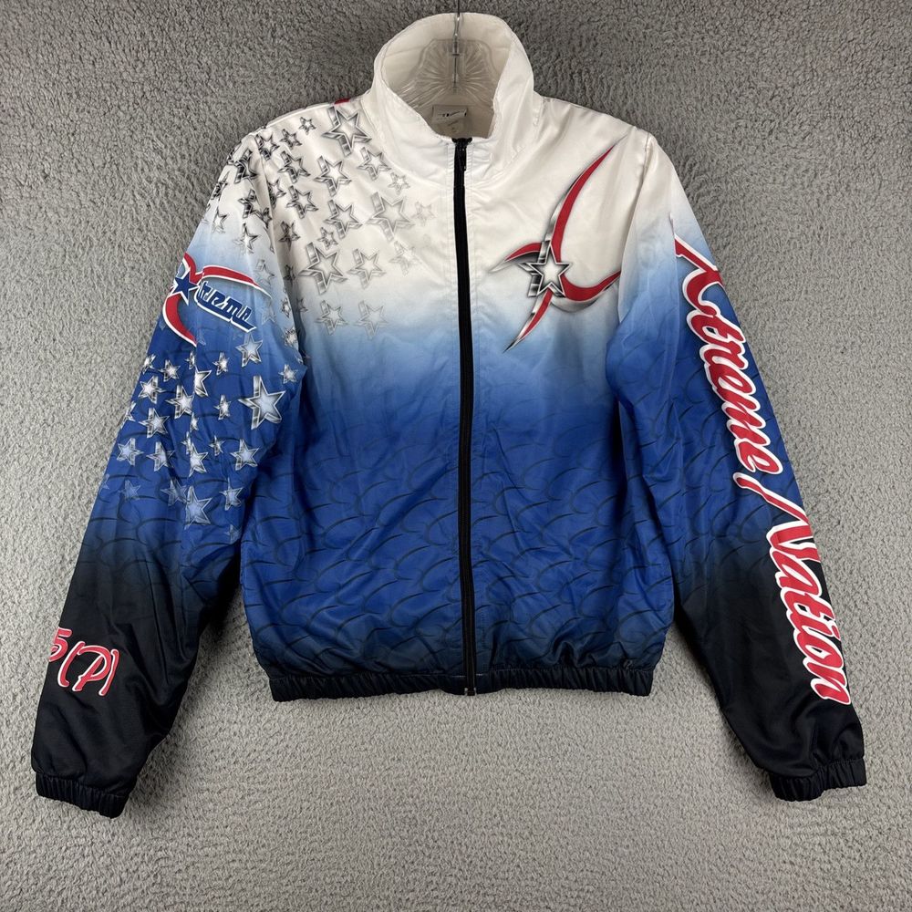 Varsity Jacket Women’s Size PX Xtreme Nation White Blue Red Full Zip